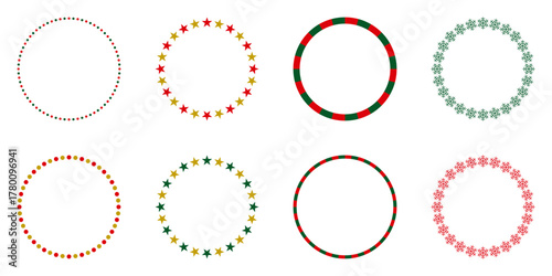 クリスマスカラー　円　丸　フレーム　水玉　星　しましま　雪　セット