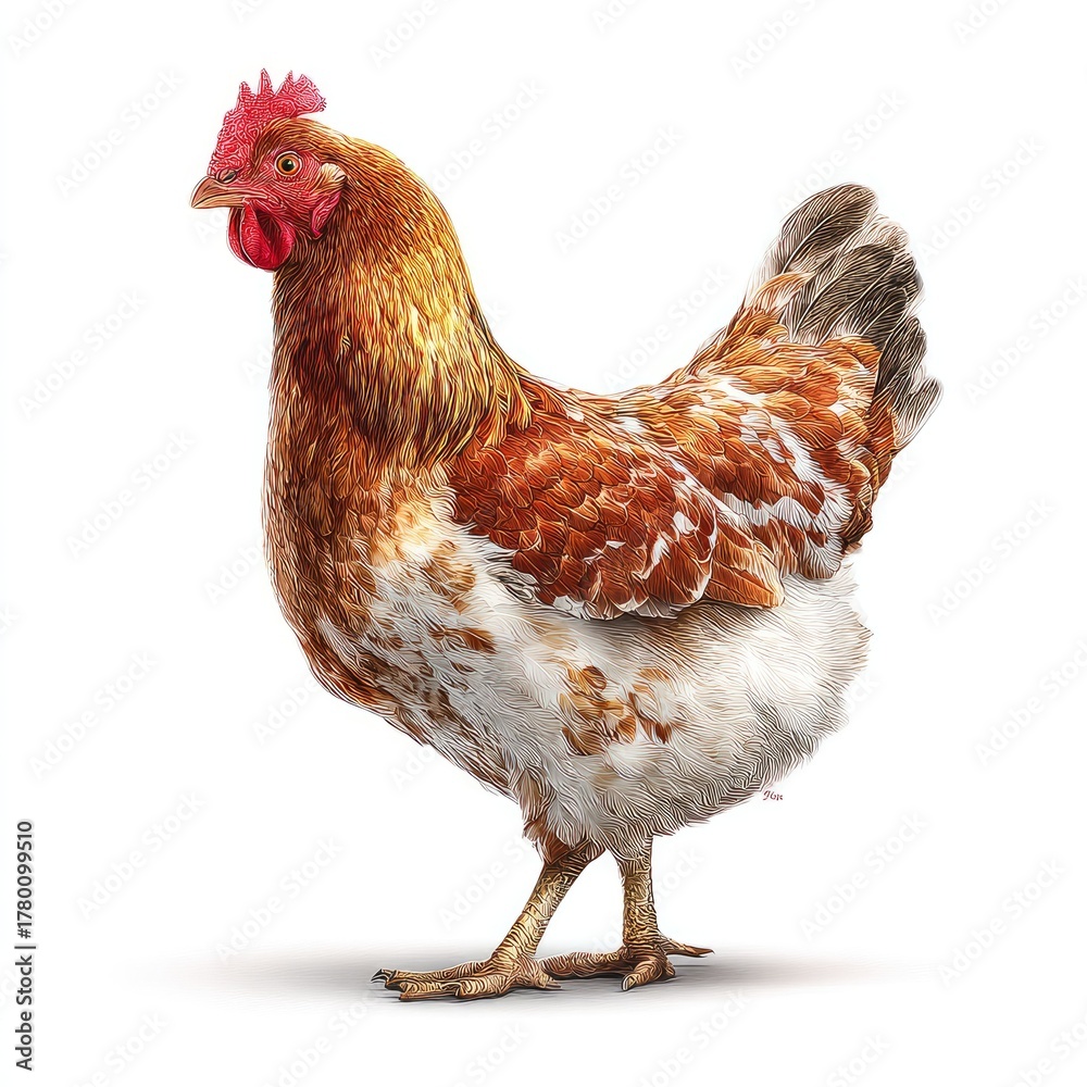 Fototapeta premium Detailed hyperrealistic image of a chicken in a natural outdoor setting gigapixel quality vibrant colors