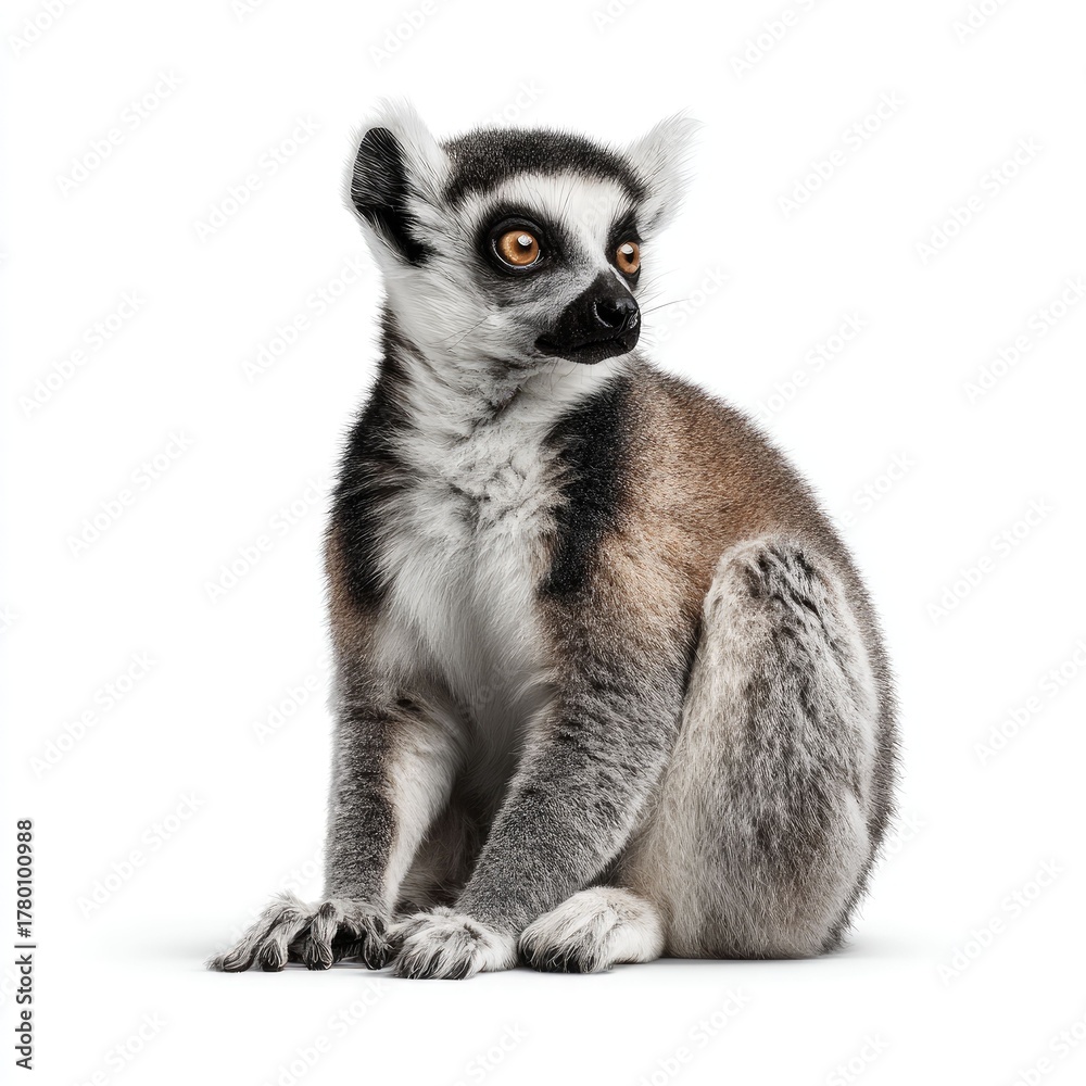 Obraz premium Captivating lemur portrait studio setting high-resolution image crisp white background detailed view animal photography