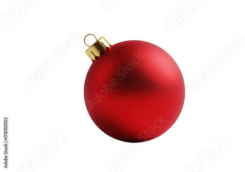 A single, matte red christmas ornament with a gold loop, isolated on a transparent background