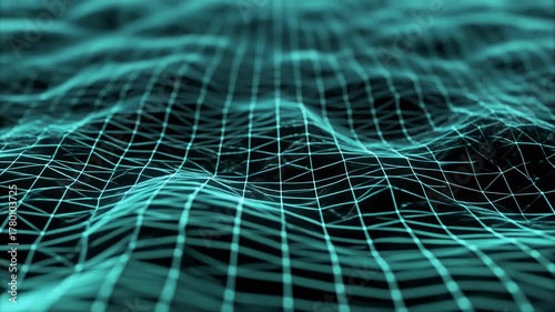 Digital terrain grid moving like ocean waves