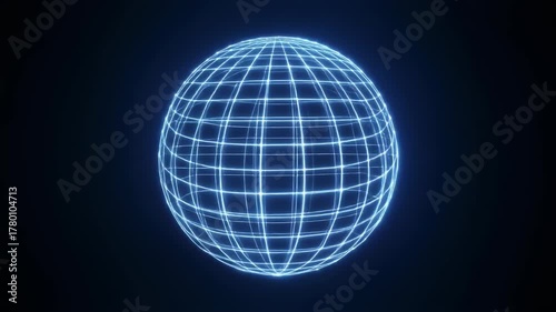 Glowing wireframe sphere rotating continuously 