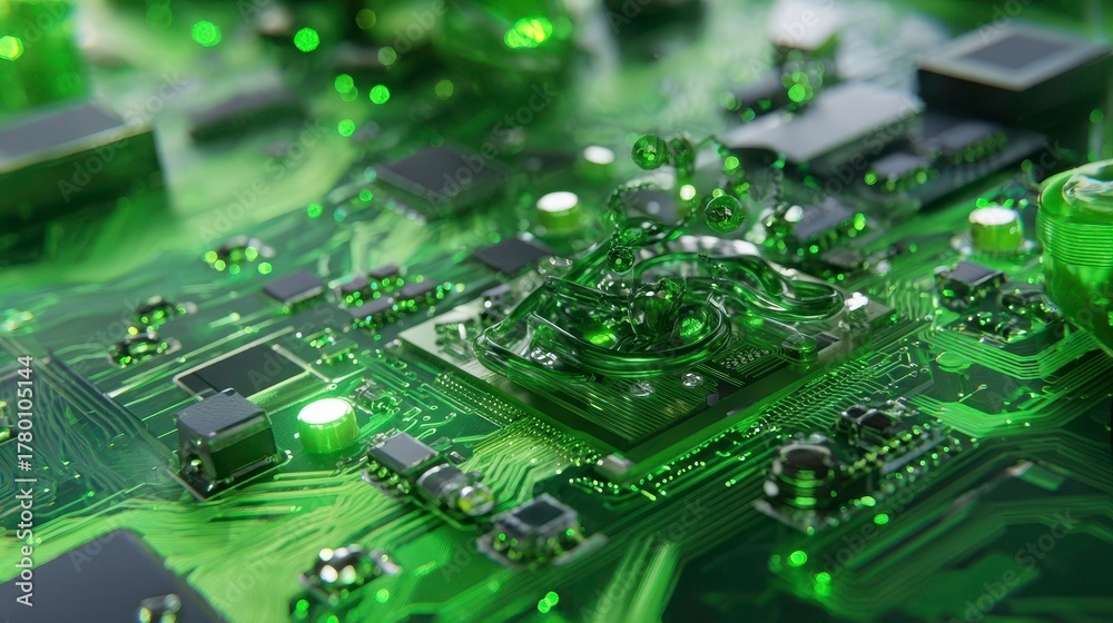 Fototapeta premium Green Circuit Board Tech, Innovation, Data, AI