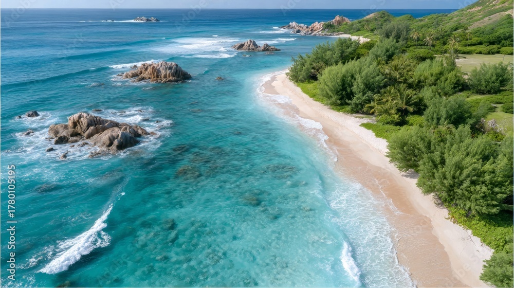 Fototapeta premium Spectacular Aerial Views of Pristine Tropical Coastlines,perfect for travel and tourism campaigns, website backgrounds, environmental content