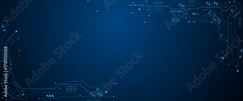 Abstract technology frame made of circuit board wires and digital elements.