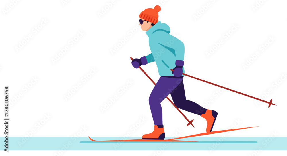 Obraz premium Cross-Country Skiing Person in Winter Gear Enjoying a Sunny Day on the Snow