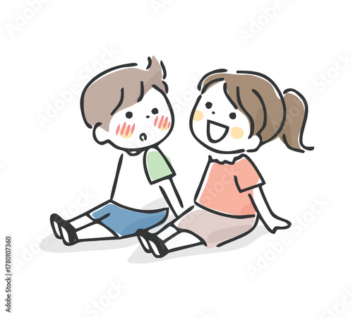 女の子を見て頬を赤らめる男の子