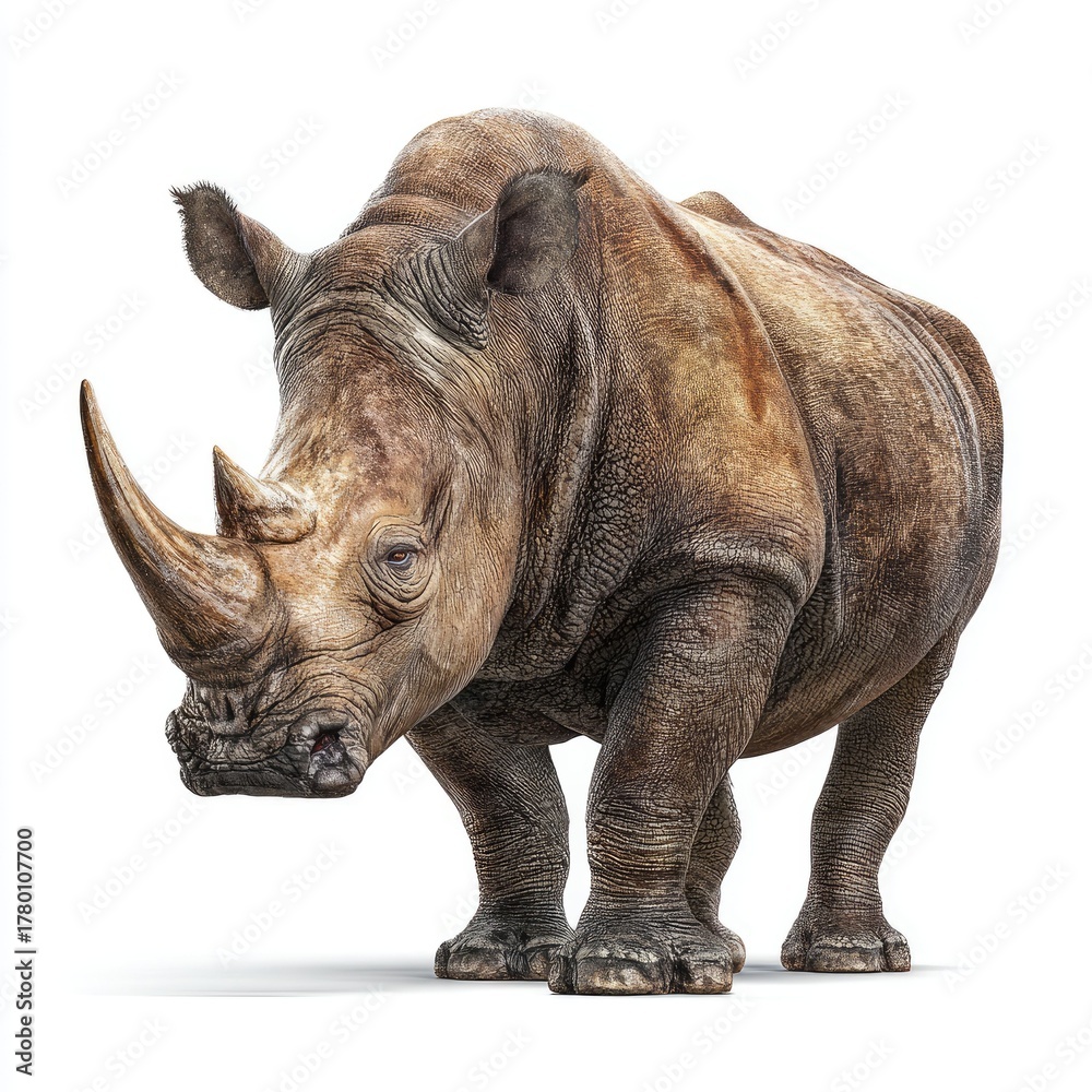 Fototapeta premium Detailed hyperrealistic image of a rhinoceros nature gigapixel standard vivid environment close-up perspective