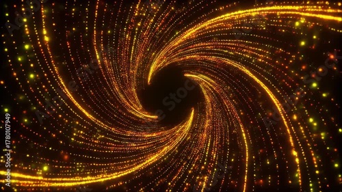 Infinite loop of glowing particles swirling in orbit 
