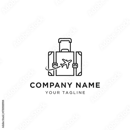 Minimalist Line Art Logo of a Suitcase with an Airplane.