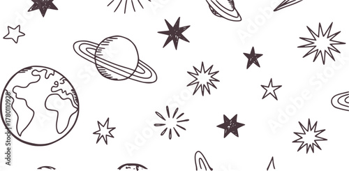 Doodle pattern of planets and stars space