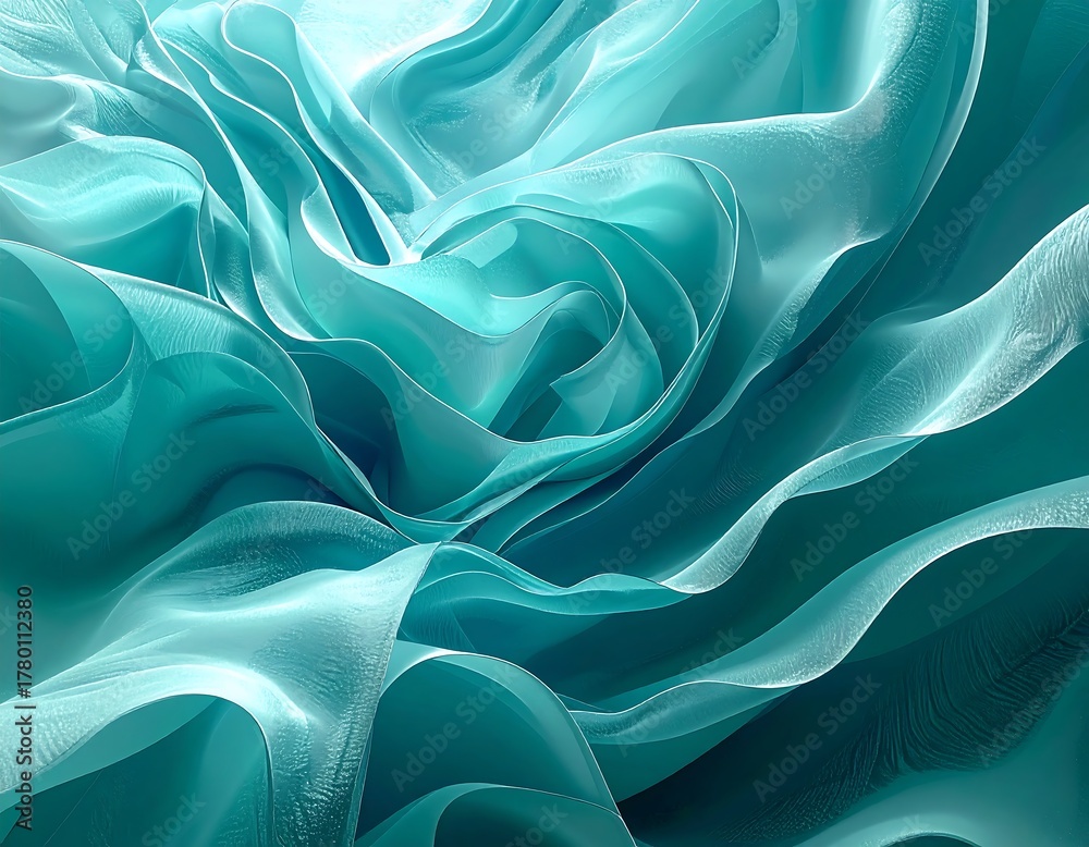 Obraz premium Flowing, turquoise, translucent fabric in a swirling, abstract form