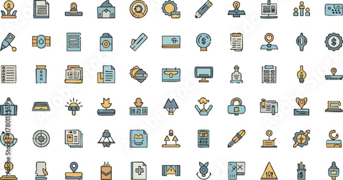 Vector set of web design icons for business and internet illustration like money, travel, and medical symbols