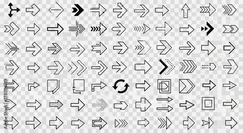Collection of various handdrawn arrow icons and symbols in different styles, shapes, and directions, isolated on a transparent background for design use