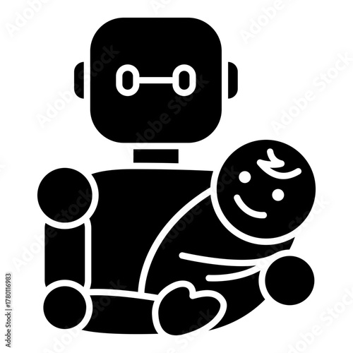 Babysitter Icon in the form of a Robot with AI in glyph style