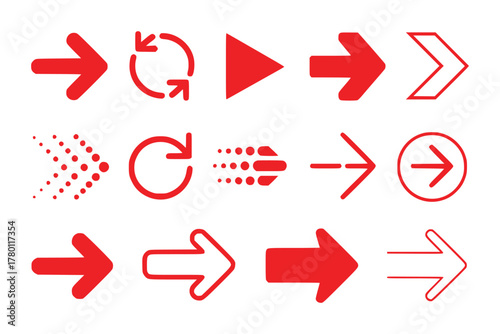 Collection of Red Arrows and Directional Icons on White Background