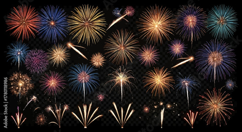 Colorful Fireworks Pattern Exploding Across Dark Festival Sky