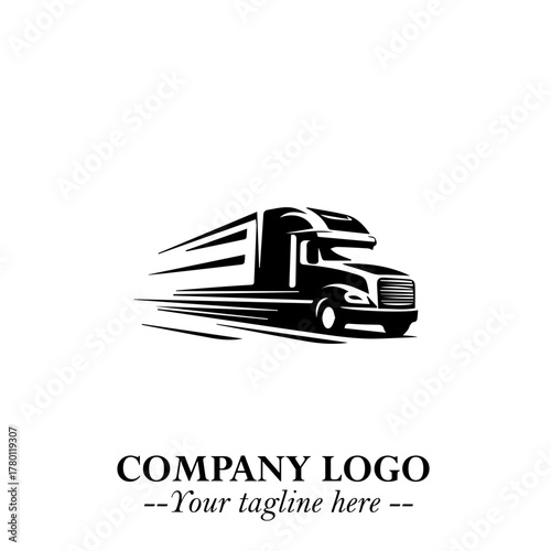 Truck Moving Fast Logo Symbol in Black on the White Background with Dynamic Transport Design