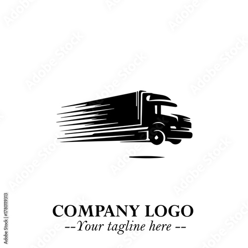 Truck Moving Fast Logo Symbol in Black on the White Background with Dynamic Transport Design