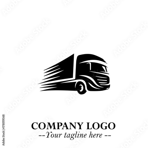 Truck Moving Fast Logo Symbol in Black on the White Background with Dynamic Transport Design