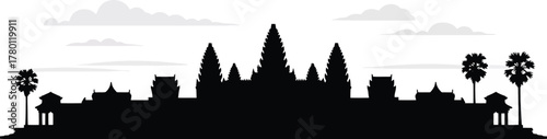 Angkor Wat Silhouette Graphic Symbol of Ancient Wonder Heritage Landmark Cambodia