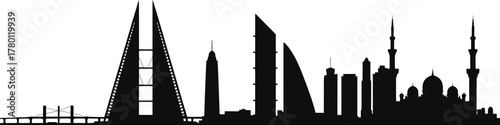 Bahrain Skyline Monochrome Silhouette Grayscale Cityscape Panorama Backdrop