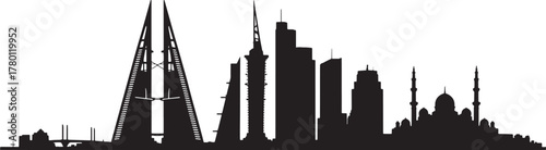 Bahrain Skyline Silhouette Captivating Black and White Cityscape Vector