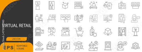 Virtual Retail and Modern E-commerce Online Shopping Line Icon Collection