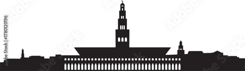 Casablanca Cityscape Silhouette, Abstract Moroccan Architecture on Gradient Transparent Canvas