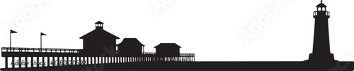Coastal Silhouette Panorama Scenic View of Pier Lighthouse Structure Graphic Landmark