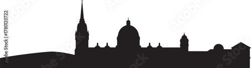 Detailed Outline Silhouette Panorama Depiction Of Building Skyline vector over transparency effect