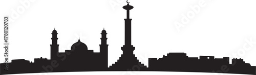Detailed Skyline Silhouette Featuring Towers Minarets and Architectural Structures on Transparent