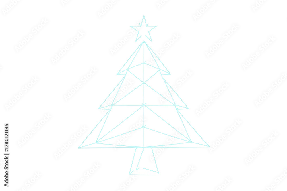 Obraz premium Abstract geometric christmas tree line art with neon glow effect. Modern holiday decoration concept on transparent background