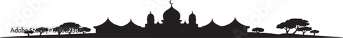 Mosque Silhouette with Crescent Moon and Trees Arabian Architecture Vector Landscape Design