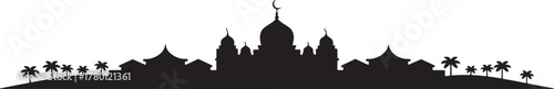 Mosque Silhouette with Minarets and Domes Islamic Building Vector Landscape Illustration