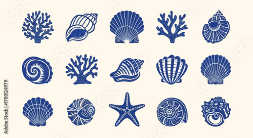 Oceanic Delight An Array of Seashells, Coral, and Starfish Illustration