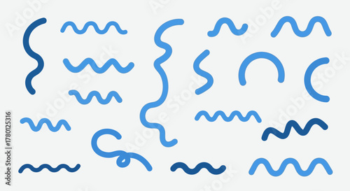 Playful Blue Water Waves A Collection of Wavy Line Icons for Creative Design