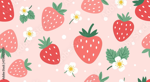 Strawberry Delight Pattern A Whimsical Vector Illustration of Berries and Blossoms