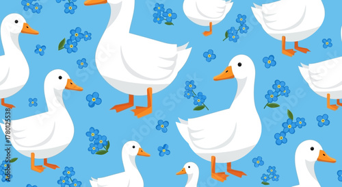 Whimsical goose pattern with forget-me-nots for delightful designs