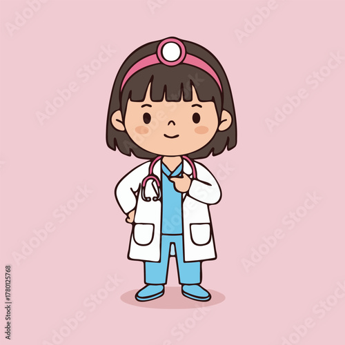 Cartoon Doctor with Stethoscope and Medical Uniform Smiling.