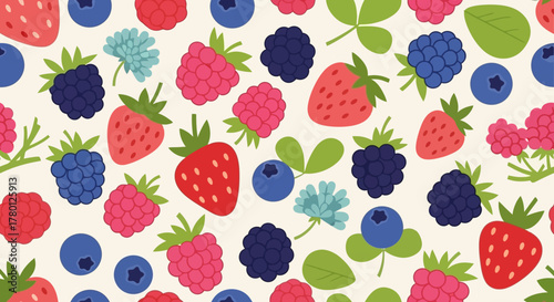 Colorful Berries and Leaves Pattern for Summer and Healthy Living