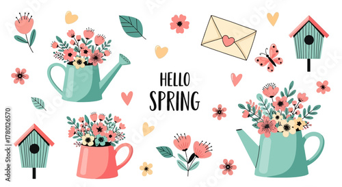 Hello Spring A Delightful Collection of Floral Elements and Decorative Icons for Springtime Designs