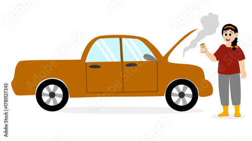 A car broke down on the road. A woman called the service for help.