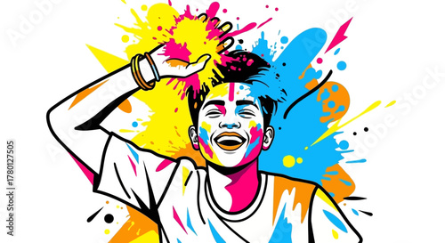 Joyful Celebration of Colors A Vibrant Holi Festival Illustration