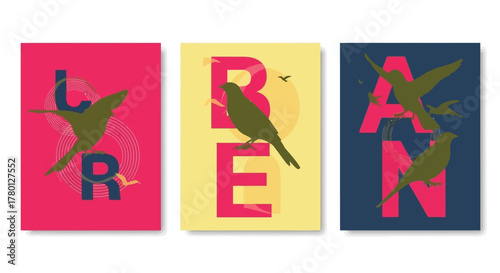 Colorful Bird Silhouette Art 'L', 'BE', 'AN' Letters Posters – Vibrant Wall Decor Concepts