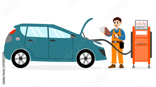 Car service station. Mechanic at a garage workshop. Wheel and tire installation services. Transportation solutions, tire maintenance. Car repair and service. Mechanic repairs and diagnostics car 