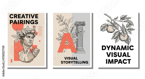 Creative pairings, visual storytelling, and dynamic impact Three artistic poster designs