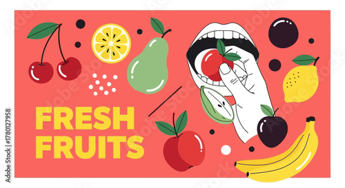 Fresh Fruits Illustration A Colorful and Delicious Design with Various Fruit Elements
