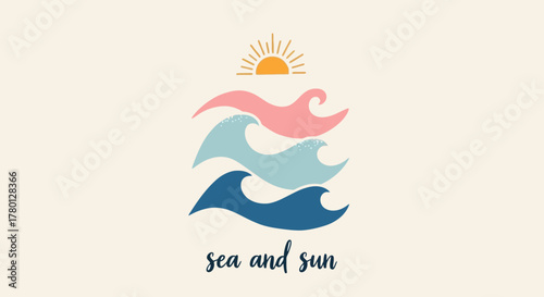 Sea and Sun Logo Abstract Waves and Sunny Symbol Design for Coastal and Vacation Themes
