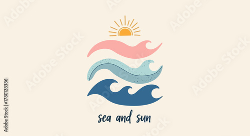 Sea and Sun Logo Abstract waves and sunshine design for branding and summer themes